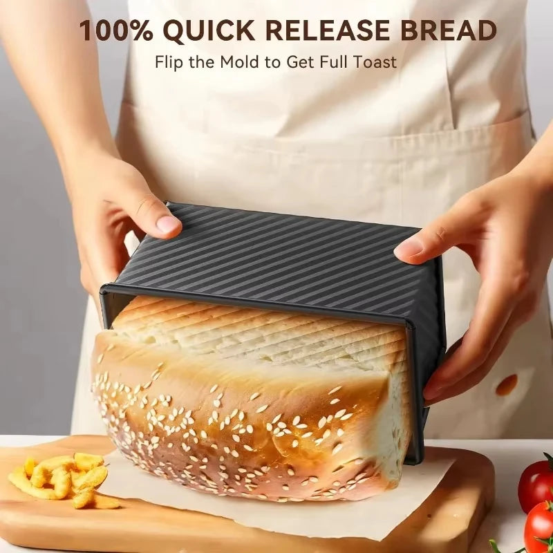 1Pcs Rectangle Loaf Pan with Cover Bread Baking Mould Cake Toast Non-Stick Toast Box with Lid Aluminized Steel Bread Mould