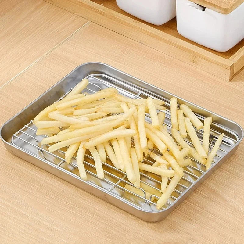Stainless Steel Baking Tray With Wire Rack Oven Roasting Pan For Cake Brownie BBQ Grilling Multifunctional Cooking Tool