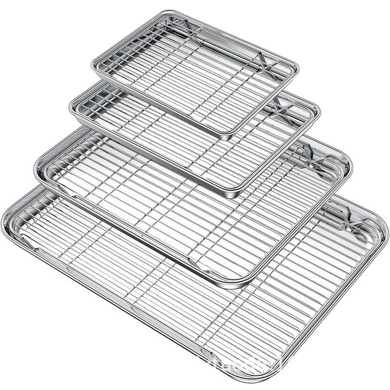 Stainless Steel Baking Tray With Wire Rack Oven Roasting Pan For Cake Brownie BBQ Grilling Multifunctional Cooking Tool