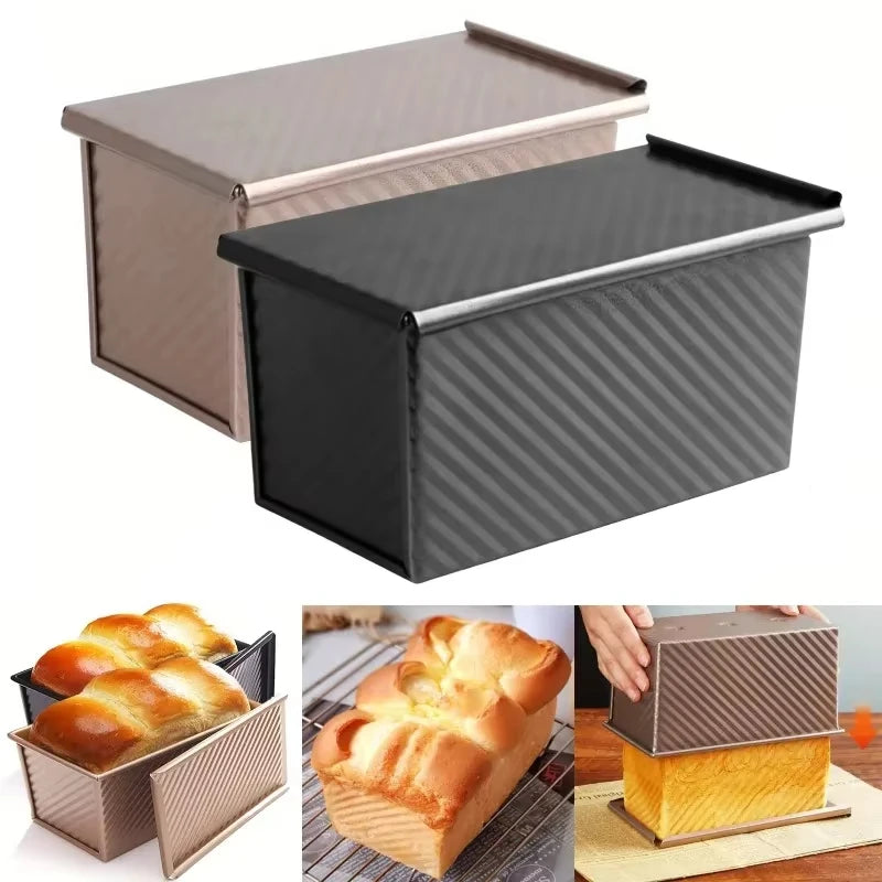 1Pcs Rectangle Loaf Pan with Cover Bread Baking Mould Cake Toast Non-Stick Toast Box with Lid Aluminized Steel Bread Mould